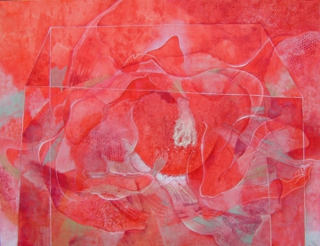 「共に眠る」  112.0×145.5(cm)　麻紙、朱、岩絵具、水干、砂　（2004年）.jpg